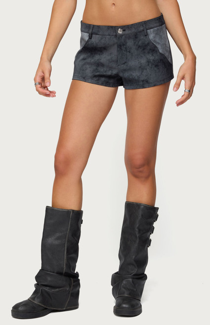 Edikted Women's Rhiley Contrast Faux Suede Micro Shorts - 0821609690322