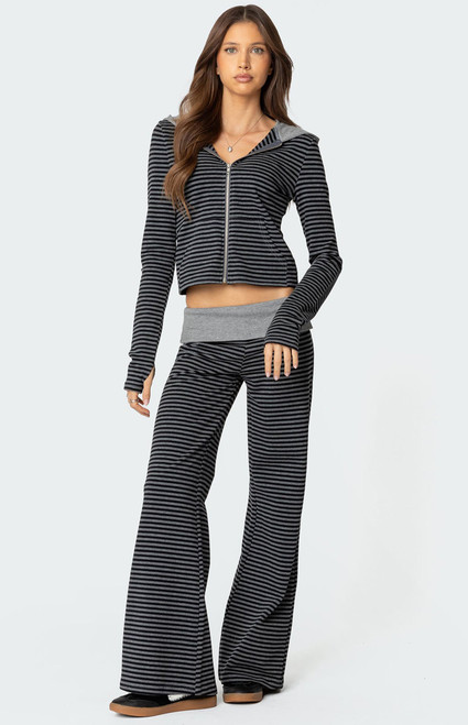 Edikted Women's Meggy Striped Fold Over Pants - 0850609690125