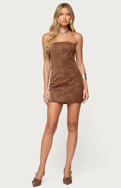 Edikted Women's Carina Strapless Faux Suede Mini Dress - 0870609690461