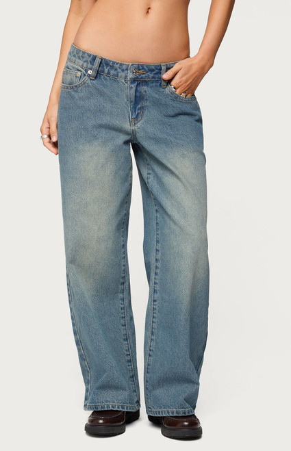 Edikted Women's Petite Magda Low Rise Acid Wash Jeans - 0860609690081