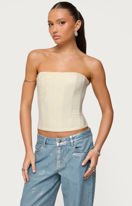 Edikted Women's Vezza Strapless Rhinestone Corset - 0731609691349