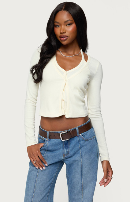 Edikted Women's Cardigan & Halter Two Piece Knit Top - 0740609690261