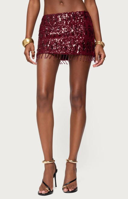 Edikted Women's Dalis Fringed Sequin Mini Skirt - 0840609690539