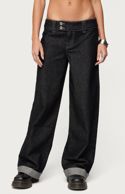 Edikted Women's Cuffed Low Rise Straight Leg Jeans - 0860609690241