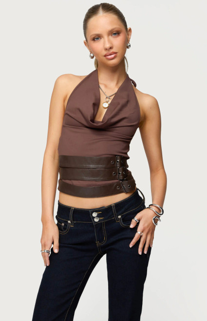 Edikted Women's Buckle Cowl Neck Backless Top - 0731609691361