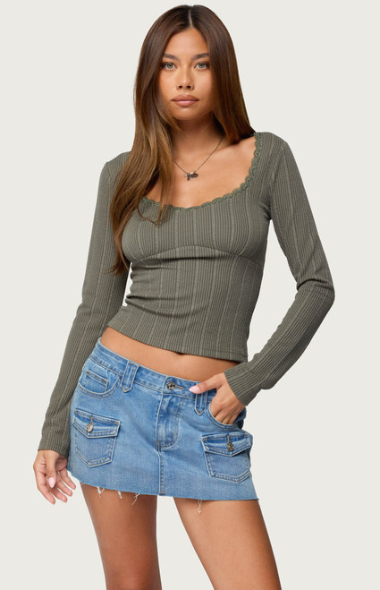 Edikted Women's Beatrix Lacey Ribbed Top - 0731609691363