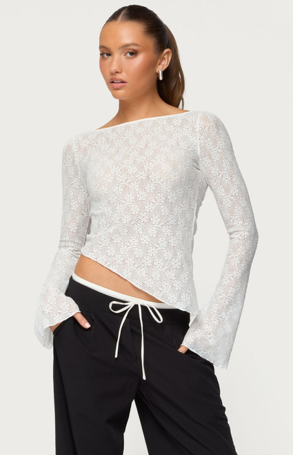 Edikted Women's Mare Asymmetric Gem Sheer Lace Top - 0731609691364