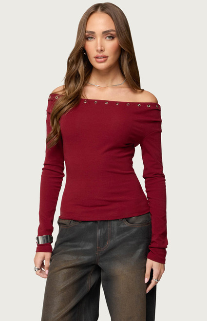 Edikted Women's Rebekka Grommet Off Shoulder Top - 0731609691384