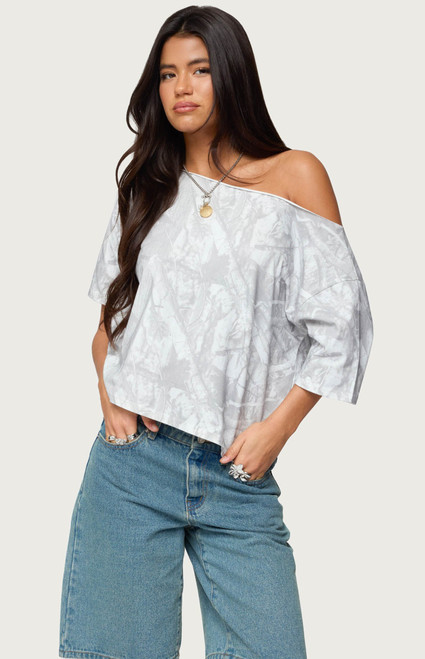 Edikted Women's Davida Off Shoulder Camo Top - 0731609691385
