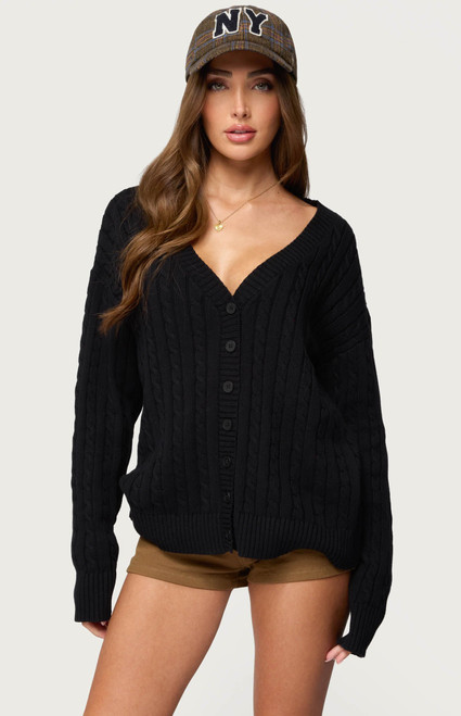 Edikted Women's Francine Oversized V Neck Cardigan - 0740609690161
