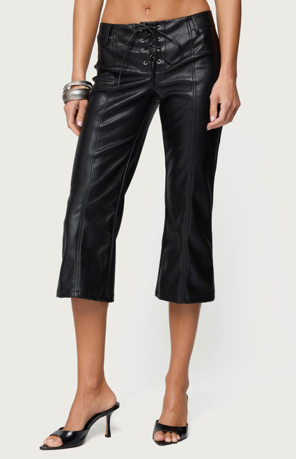 Edikted Women's Lexy Faux Leather Flared Capri Pants - 0850609690235