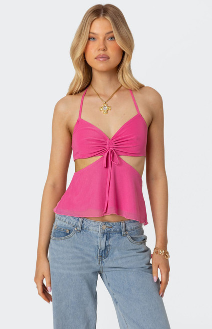 Edikted Women's Duo Cutout Mesh Halter Top - 0712609690255