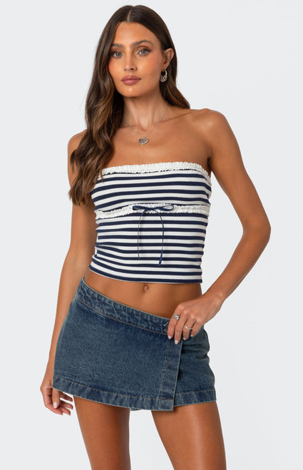 Edikted Women's Striped Eyelet Trim Tube Top - 0712609690256