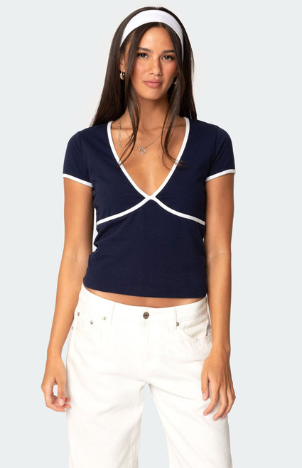 Edikted Women's Alicia Contrast V Neck Top - 0712609690263