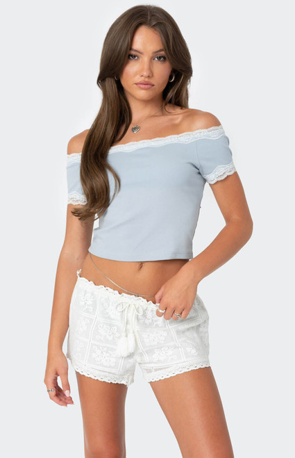 Edikted Women's Lace Trim Off The Shoulder Top - 0731609690568