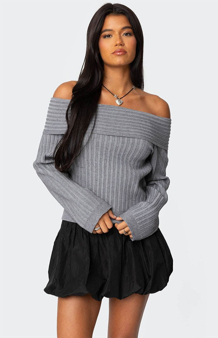 Edikted Women's Brandy Fold Over Ribbed Sweater - 0740609690085