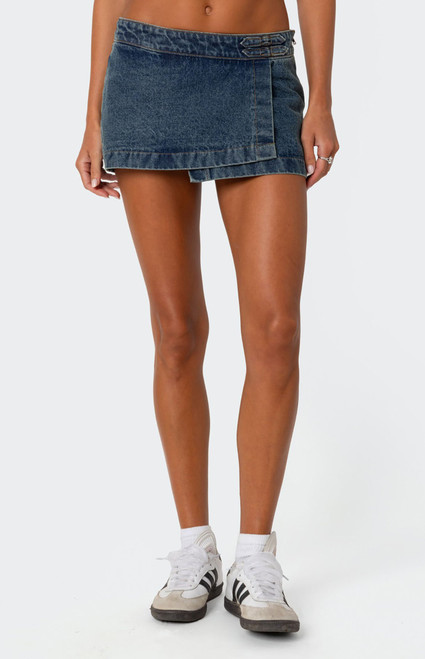 Edikted Women's Asymmetric Denim Wrap Skort - 0840609690235