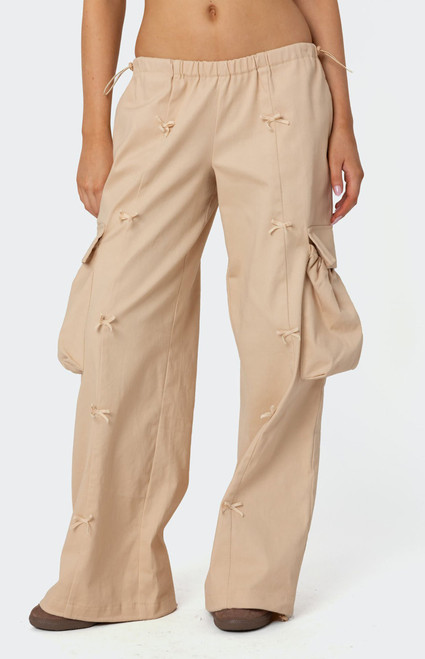 Edikted Women's Bow Trim Cargo Parachute Pants - 0850609690066