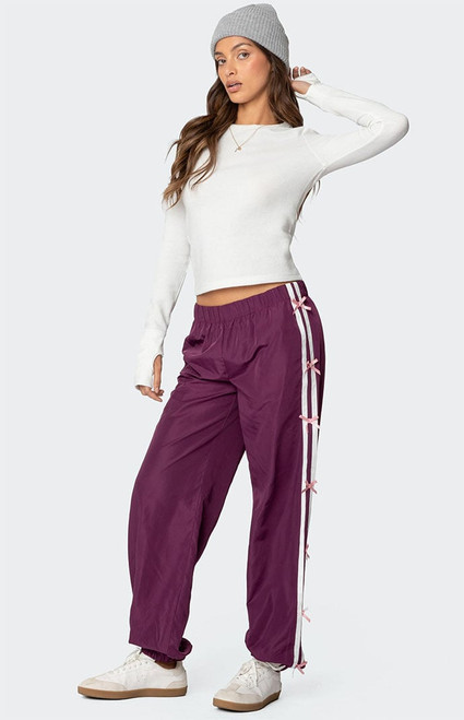 Edikted Women's Bow Stripe Nylon Track Pants - 0850609690068