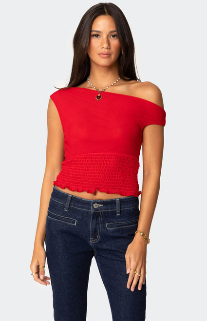 Edikted Women's Jenny Scrunched Asymmetric Top - 0731609690576