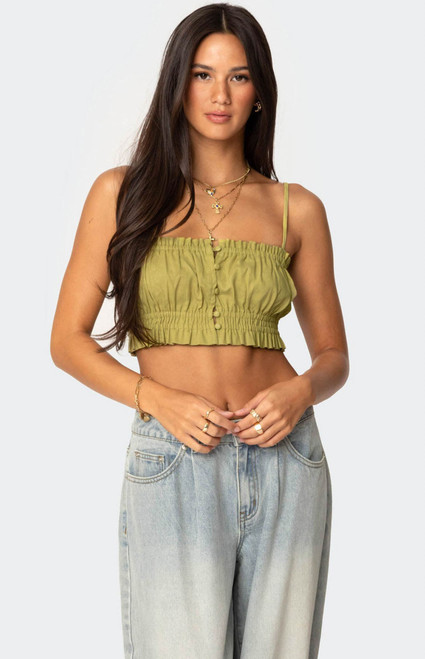 Edikted Women's Alda Cropped Button Front Top - 0731609690578