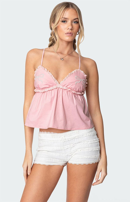Edikted Women's Bow & Frill Babydoll Top - 0712609690282