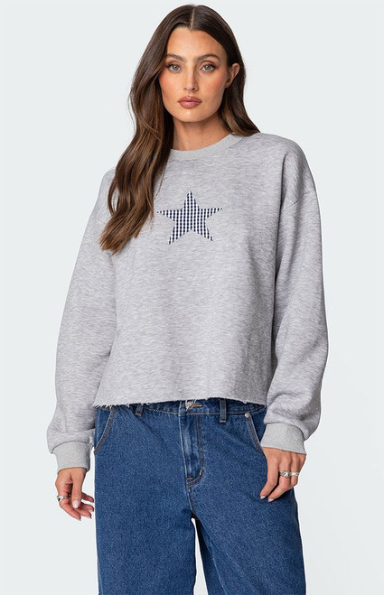 Edikted Women's Gingham Star Sweatshirt - 0751609690041