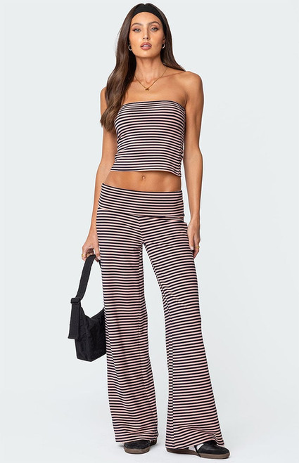 Edikted Women's Lilah Striped Fold Over Pants - 0850609690076