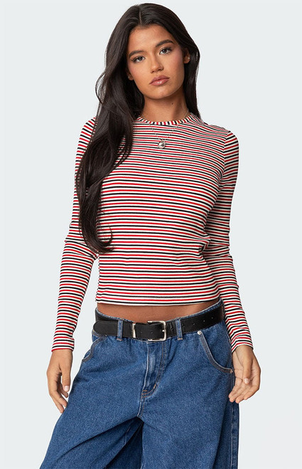 Edikted Women's Corina Ribbed Stripey Long Sleeve T-Shirt - 0702609690081