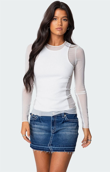 Edikted Women's Rib Tank Layered Mesh Top - 0731609690622