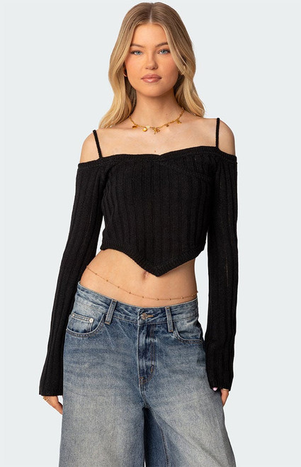 Edikted Women's Triangle Hem Off Shoulder Sweater - 0740609690109