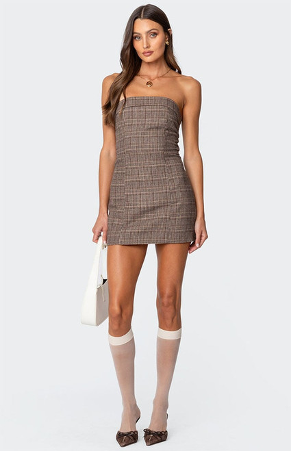 Edikted Women's Boss Mode Plaid Mini Dress - 0870609690279