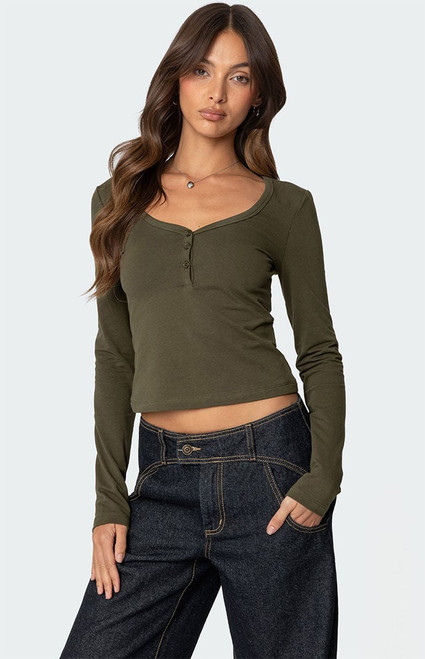 Edikted Women's Leah Henley Top - 0731609690651