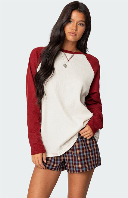 Edikted Women's Me Time Oversized Waffle Top - 0751609690022