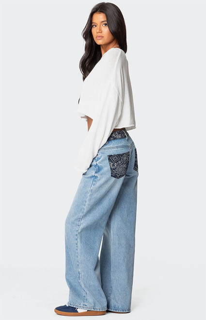 Edikted Women's Bandana Bliss Low Rise Jeans - 0860609690098