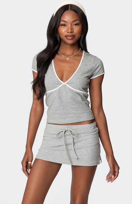 Edikted Women's Alicia Contrast V Neck Top - 0731609690662