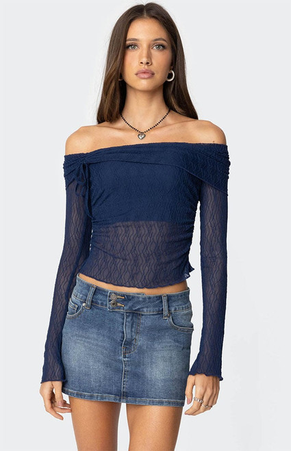 Edikted Women's Drawstring Fold Over Sheer Top - 0731609690671