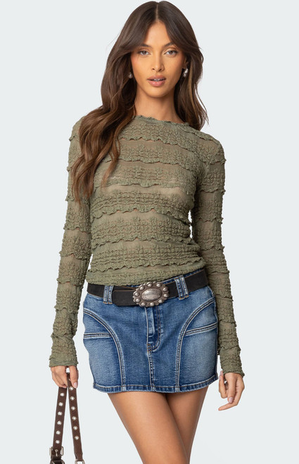 Edikted Women's Daisey Textured Sheer Lace Top - 0731609690679