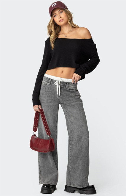 Edikted Women's Drawstring Boxer Detail Jeans - 0860609690100