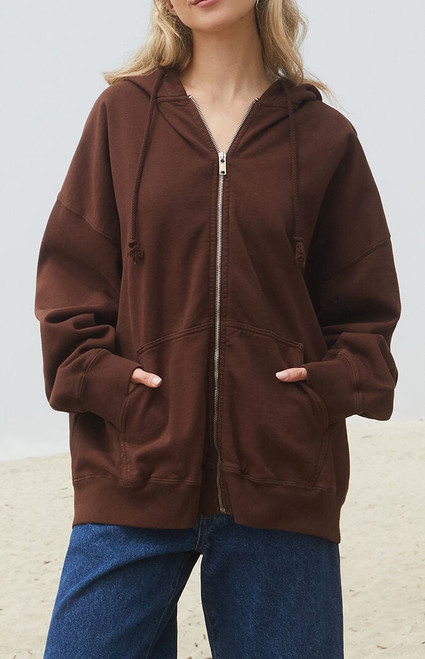 John Galt Women's Brown Christy Full Zip Oversized Hoodie - 0793601600189