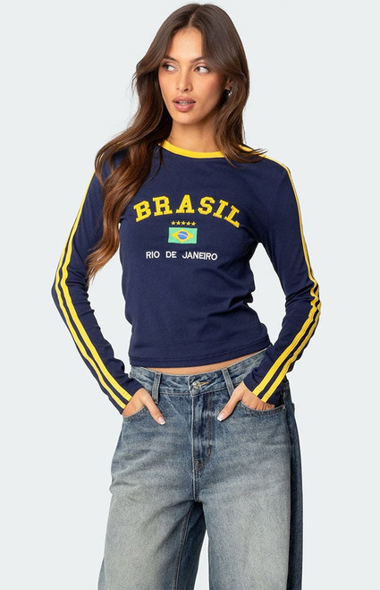 Edikted Women's Brasil Embroidered Long Sleeve T-Shirt - 0702609690101