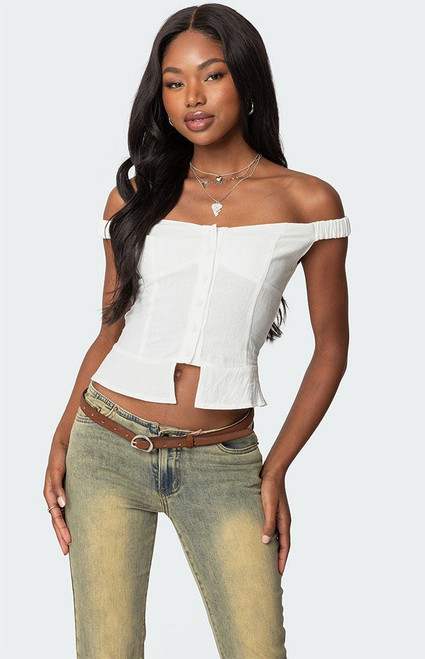 Edikted Women's Ali Linen Look Off Shoulder Top - 0731609690689