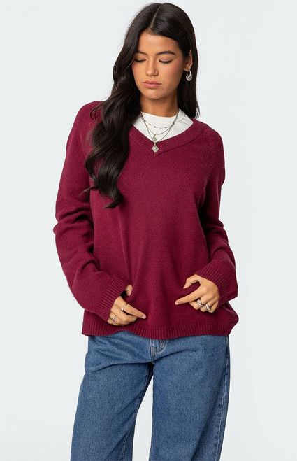 Edikted Women's Martha Oversized V Neck Sweater - 0740609690125