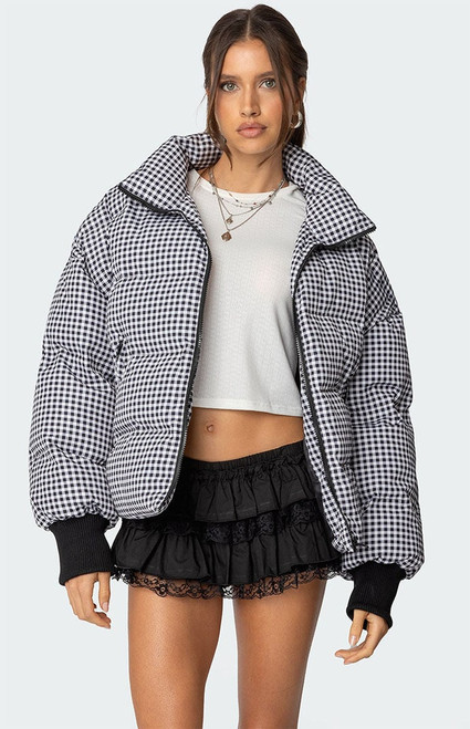 Edikted Women's Oversized Gingham Puffer - 0760609690047