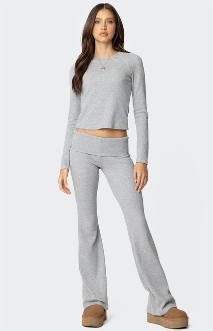 Edikted Women's Sab Fold Over Waffle Knit Pants - 0850609690099