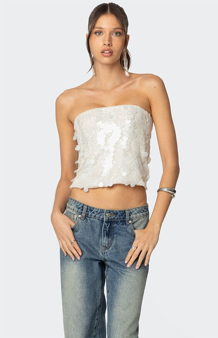Edikted Women's Samara Sequin Strapless Top - 0712609690322
