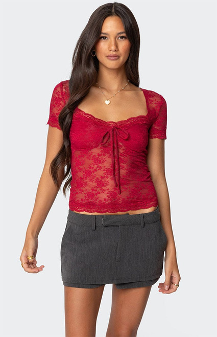 Edikted Women's Roxana Sheer Lace Top - 0731609690721