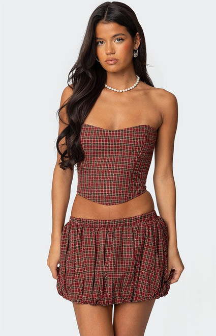 Edikted Women's Marlene Plaid Lace Up Corset - 0731609690735