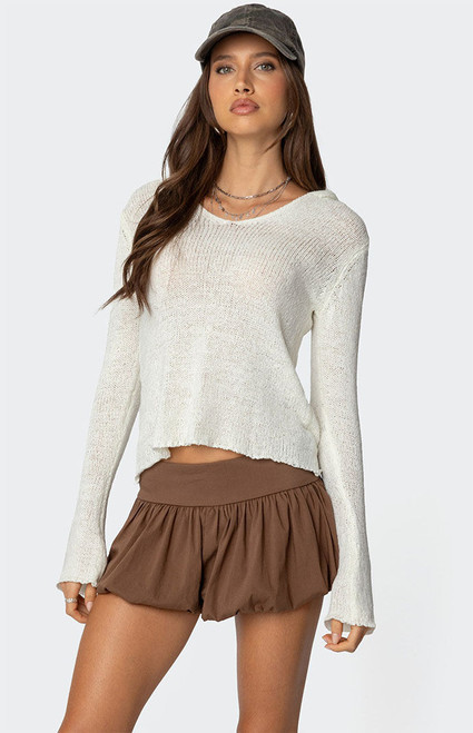 Edikted Women's Mai Hooded V Neck Sweater - 0740609690126