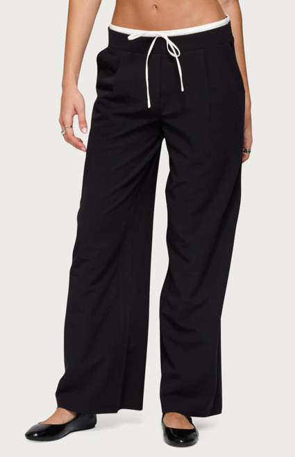 Edikted Women's Pinstripe Peekaboo Drawstring Pants - 0850609690116